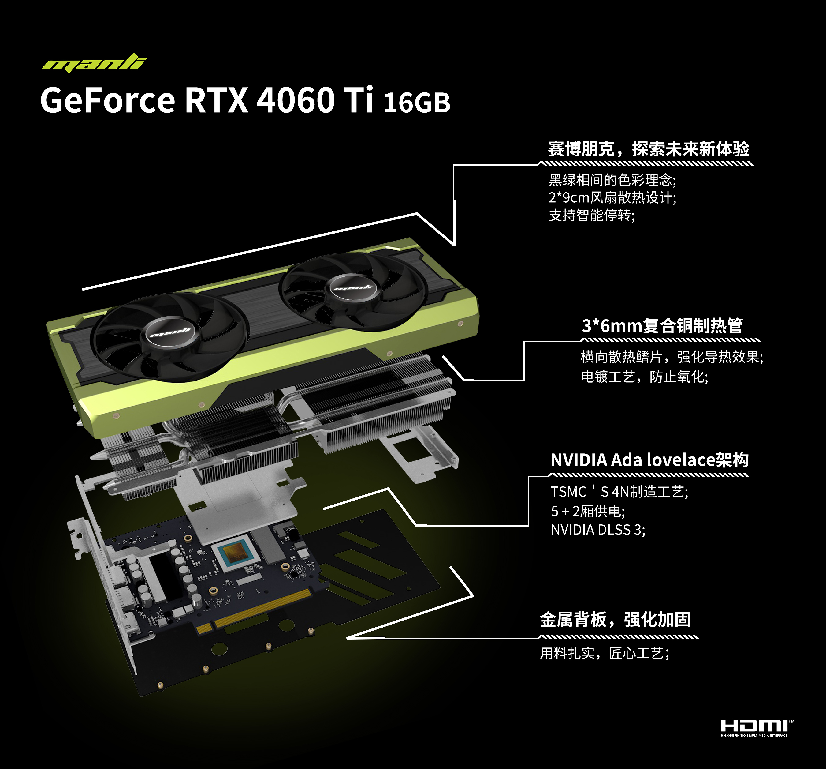 Manli GeForce RTX™ 4060 Ti 16GB Gallardo(M2565+N719)